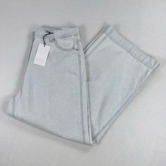 Zara Women's High Rise Loose Wide Leg Jean Size 12 Light Blue Wash Trouser - Picture 2 of 16
